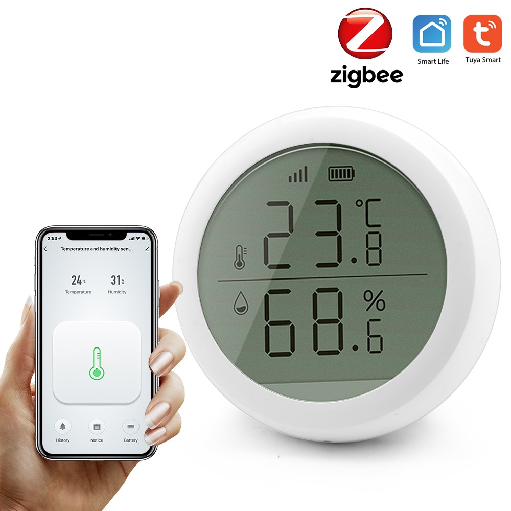 Tuya Zigbee-كاشف الرطوبة مع شاشة LCD ، يعمل مع مساعد المنزل Conbee 2 ، Sonoff ، Smartthings ، مستشعر درجة الحرارة