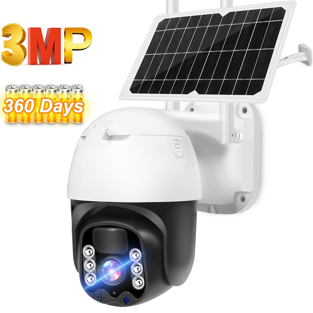 Solar PTZ IP WIFI HD 3MP/8W Outdoor Security Camera Wireless Security Device With Rechargeable Battery