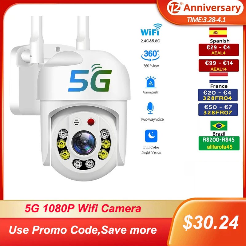 5G WiFi Camera 1080P Outdoor PTZ Security Screen Two Way Audio Full Color Night Vision Wireless IP CCTV Camera Surveillance Camera