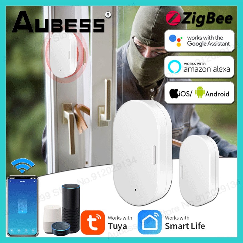 Tuya ZigBee 3.0 Sensor Door Window Open Detection Smart Home Entry Security Alarm System Compatible with Alexa Google Home