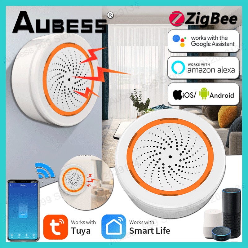 Tuya Zigbee Smart Siren Alarm Light Sound Sensor 3 in 1 90dB Home Security Sirene Works Tuya SmartLife APP Hub Zigbee Gateway