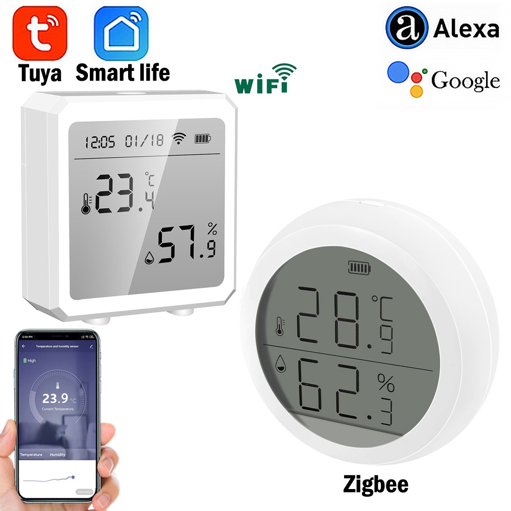 Tuya Smart life Zigbee-مستشعر درجة الحرارة والرطوبة ، مقياس حرارة داخلي مع شاشة LCD