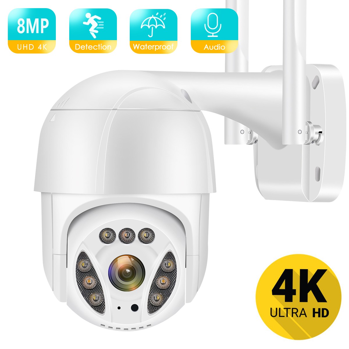 BESDR 4K 8MP الترا HD PTZ واي فاي كاميرا IP منظمة العفو الدولية كشف الإنسان 1080P HD الصوت CCTV كاميرا IP تتبع السيارات P2P المراقبة بالفيديو