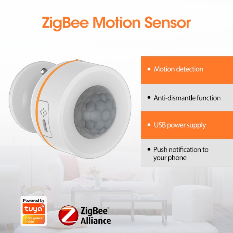 TUYA ZigBee Passive Infrared Body Motion Sensor PIR Sensor 2 in 1 Smart Home Alarm Light Usb Built-in Battery New