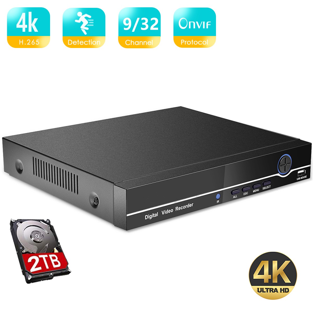 BESDER H.265 AI 4K الناتج CCTV NVR 16CH 4K/ 9CH 32CH 4K الأمن مسجل فيديو H.265 كشف الحركة P2P CCTV NVR كشف الوجه