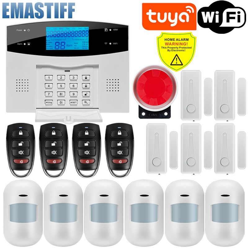 2022 Wireless Wifi GSM Indoor Security Alarm System For Tuya Smart Life APP With Motion Sensor Detector Compatible With Alexa