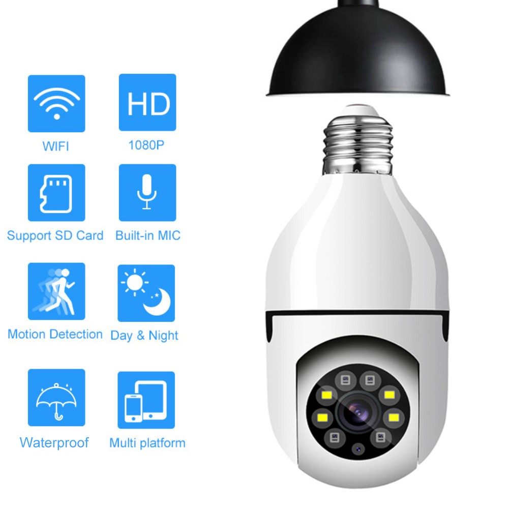 2022 1080 E27 Bulb Surveillance Camera Night Vision Full Color Automatic Human Tracking Zoom Indoor Video Security Protection