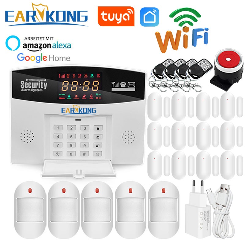 Tuya 2022 GSM WiFi Alarm System 433MHz Home Burglar Alarm System Tuyasmart/Smart Life App Compatible with Alexa Google Home