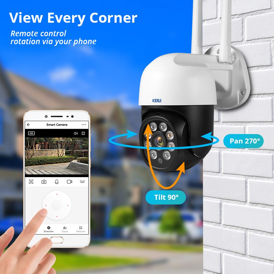 2022 KERUI 3MP Outdoor Camera PTZ WiFi IP Camera 4X Digital Zoom IR Human Detection WIFI CCTV Surveillance Motion Detection