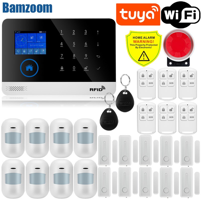 2022 Touch Panel WIFI GSM Wireless Burglar Home Security Alarm System Tuya Smart Life APP Control Compatible with Alexa