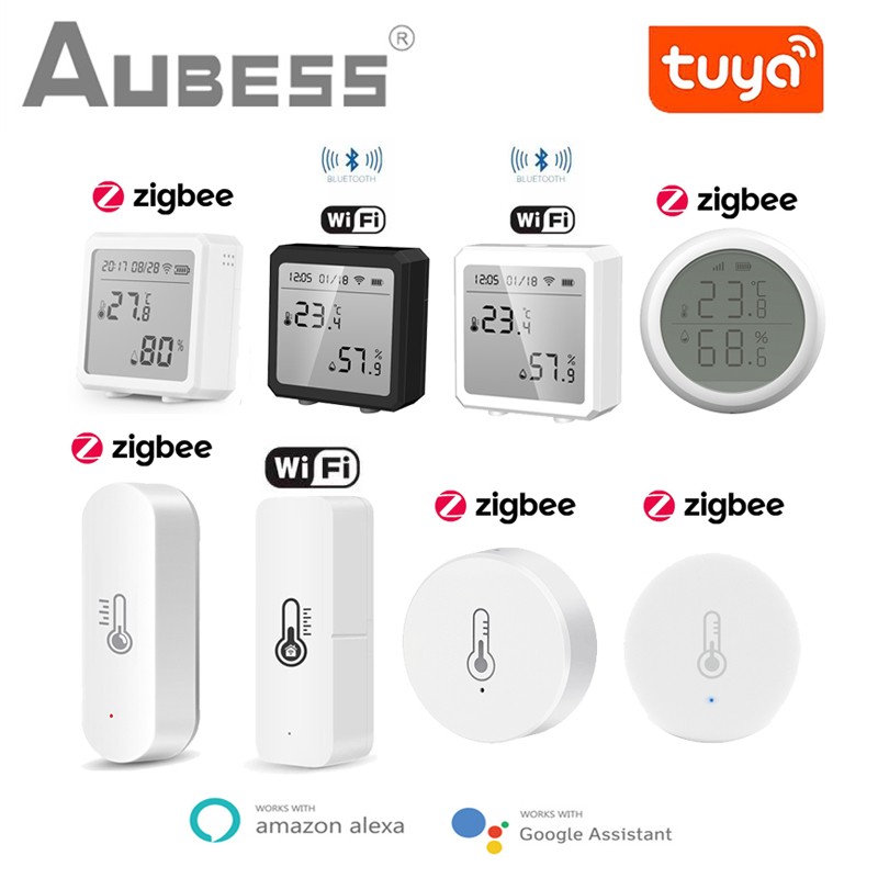 Tuya Zigbee WiFi Temperature Humidity Sensor Battery Power with LCD Screen Works with Alexa Google Home Smart Life