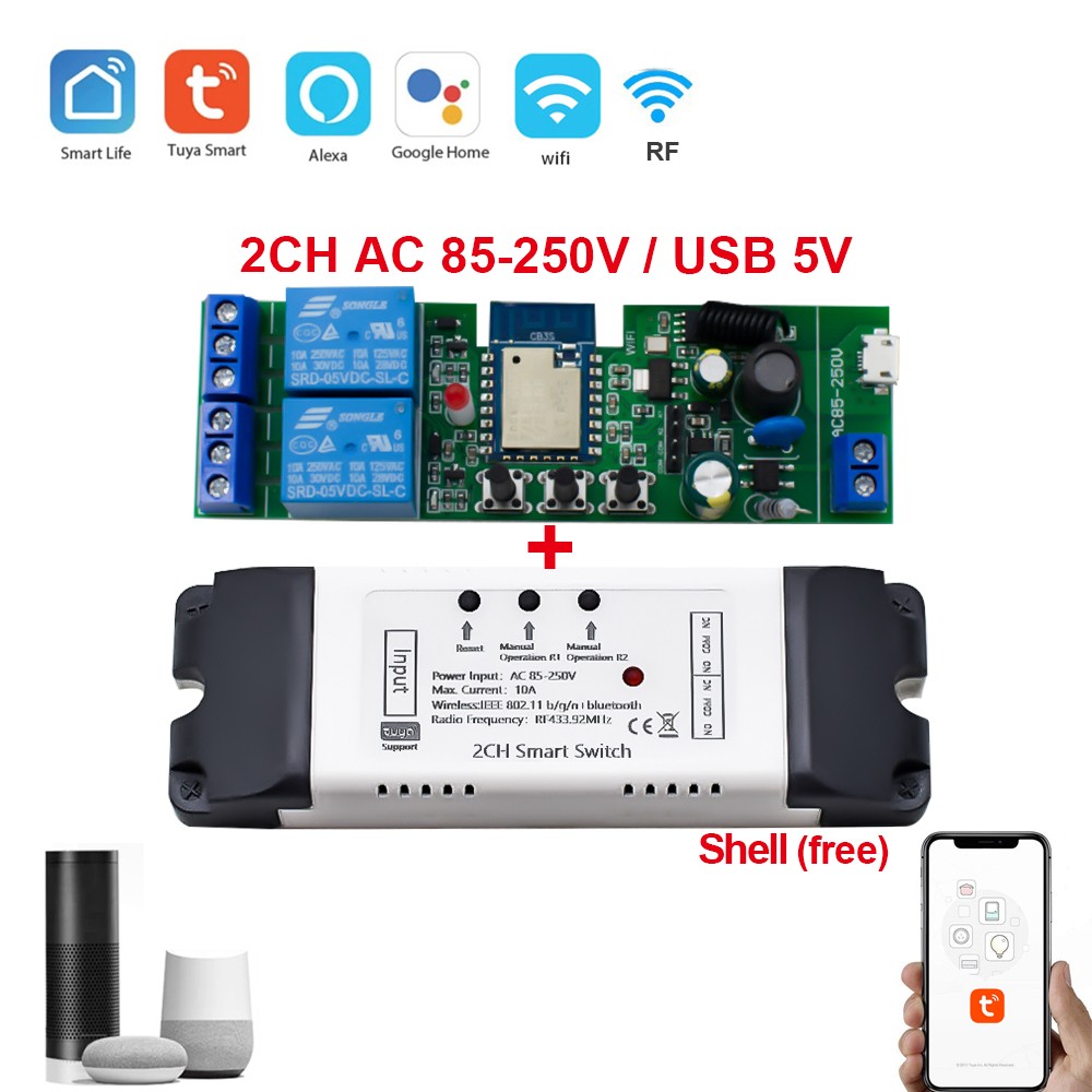 2CH Tuya Wifi Switch Relay Module Garage Door Opener 12V 24V 220V Smart Life DIY Smart Home Work with Alexa Google Home