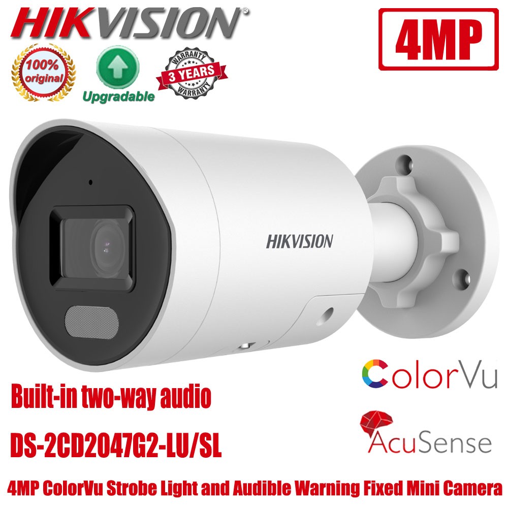 2022 Hikvision DS-2CD2047G2-LU/SL 4MP ColorVu Strobe Light and Warning Audible Fixed Mini Bullet CCTV Network IP Camera