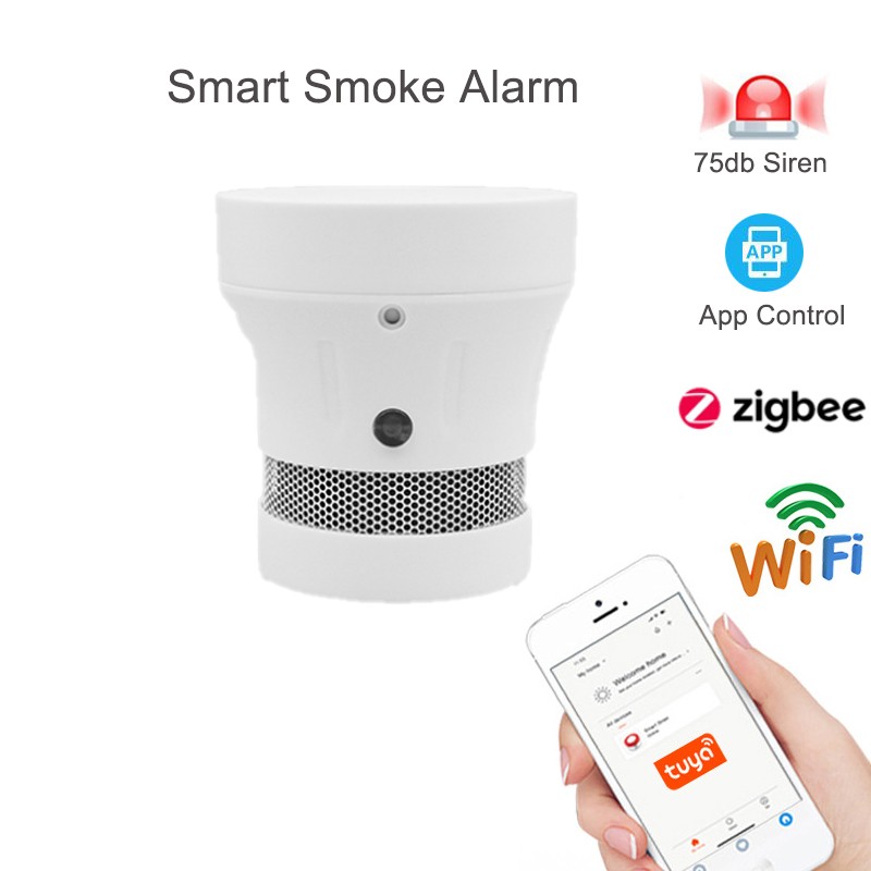 Tuya Smart Smoke Detector Operate Alone Built-in 75dB Siren Sound Standalone Warning Alarm Fire Protection Sensor Zigbee Or WiFi