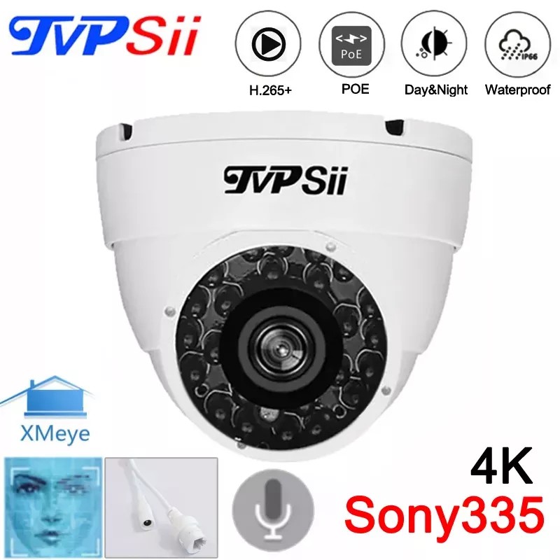 4K 8MP 5MP Sony335 Cmos Xmeye White IR Outdoor Metal H.265+ ONVIF Face Detection Audio Hemisphere Dome IP POE CCTV Camera