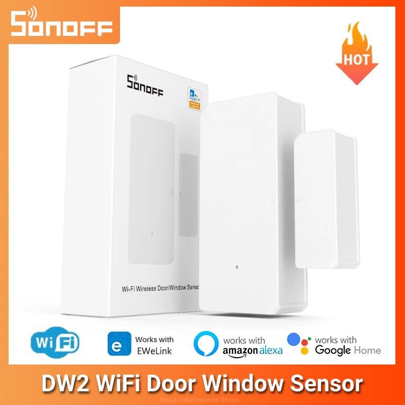 جهاز استشعار SONOFF DW2 واي فاي مغناطيسي لنوافذ الباب جهاز تنبيه أمن الوطن الذكي جهاز كاشف مفتوح/مغلق يعمل بنظام eWeLink تنبيهات عبر التطبيق