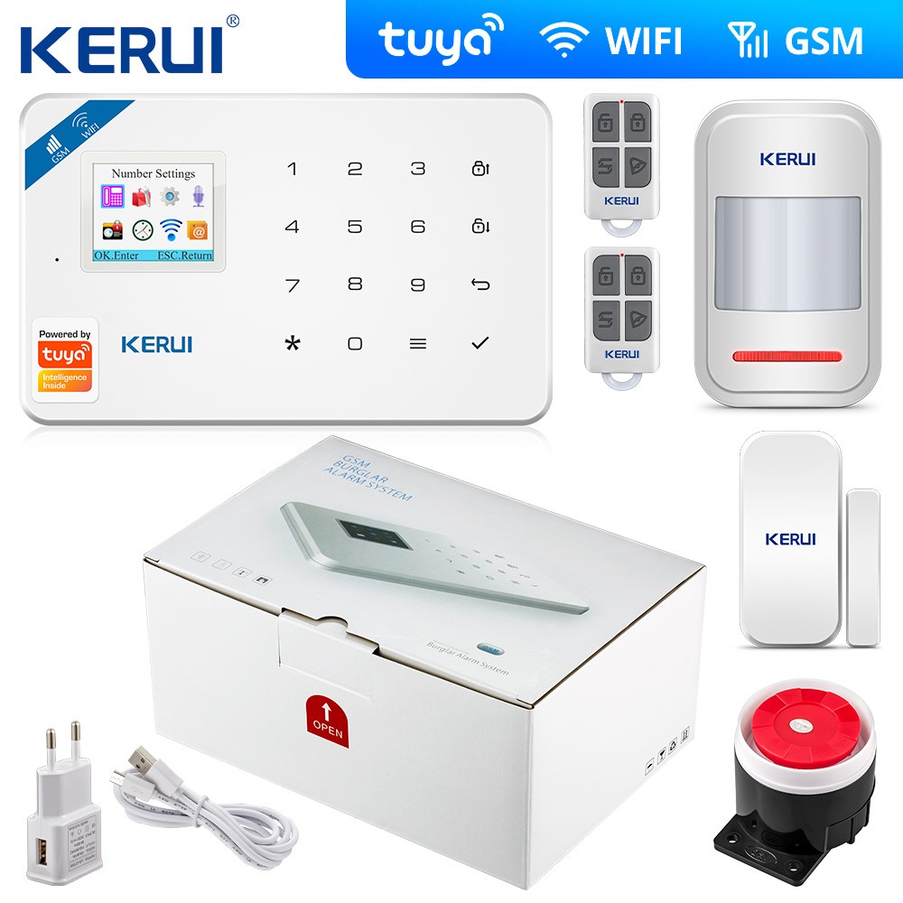 2022 Kerui Tuya W18 لاسلكي واي فاي إنذار المنزل GSM IOS أندرويد APP التحكم LCD GSM SMS لص نظام إنذار لأمن الوطن