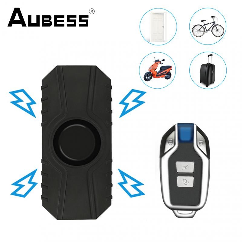 Aubess Remote Control Bike Alarm Waterproof Motorcycle Electric Bicycle Security 113dB Anti-lost Vibration Warning Alarm Sensor