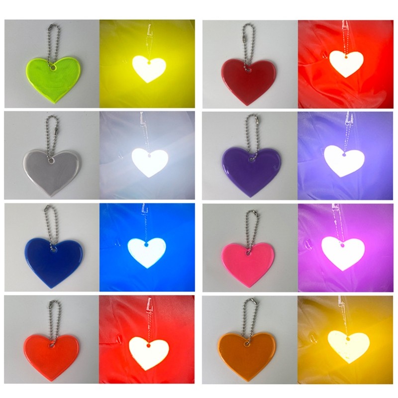 5pcs Cute Heart Shape Reflective Keychain Bag Pendant Doft Accessories Reflective PVC Keyrings For Visible Safety