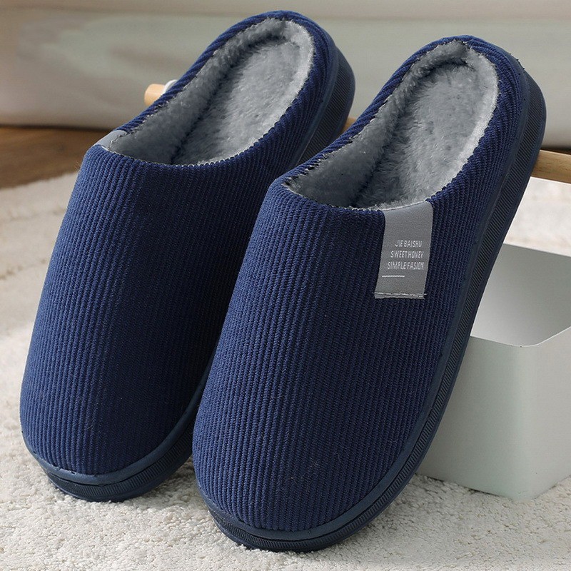 Men Slippers Solid Color Autumn And Winter Home Slippers For Men Warm Indoor Beadroom Slides Men Stripe Cotton Slippers