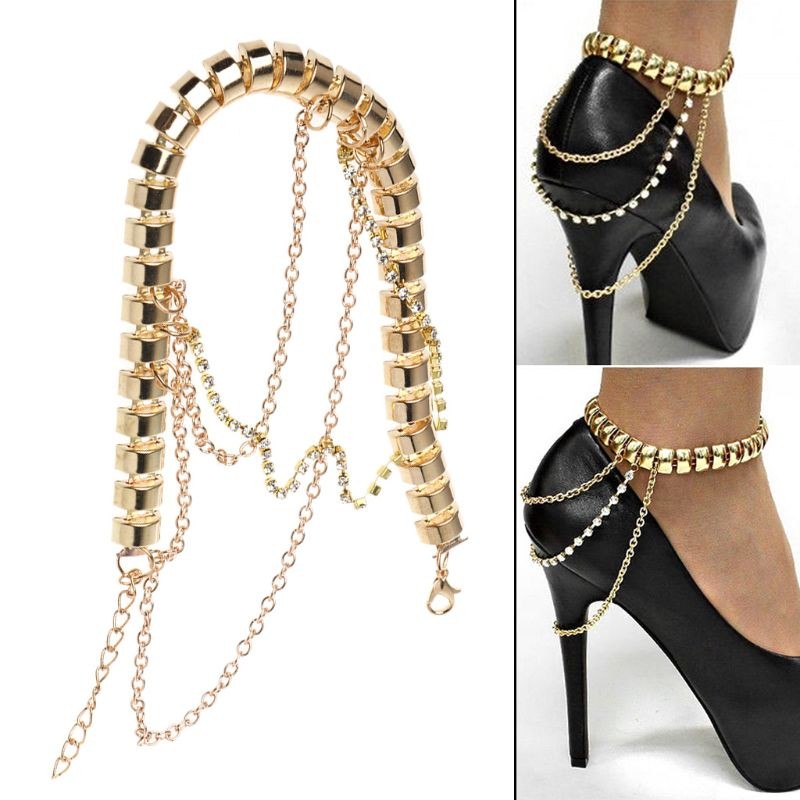 High Heels Shoes Chain Gold Decoration Women Rhinestone Shoe Charm Multilayer Pendant Chain Wedding Bridal Accessories