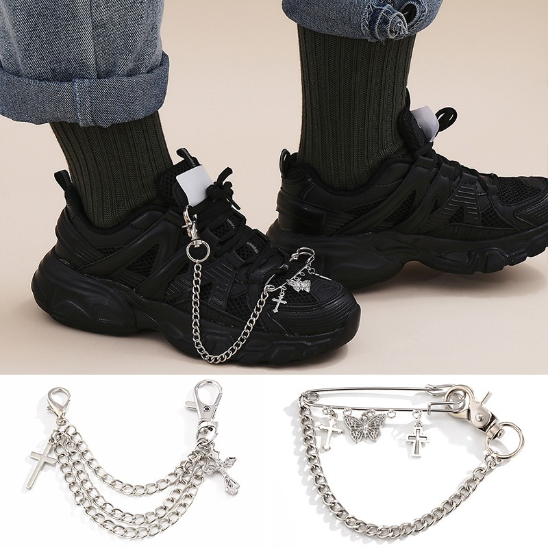 Trendy Unisex Charm Cross Anklet Chain Tassel Necklace Boot Chain Shoes Shoe Decoration For Women Men Jewelry Gift