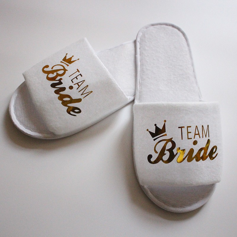 Guest Slipper Hotels Wedding Party Maid of Honor Bridesmaid Slippers Hotel Travel Spa Shoes New Gold Glitter Letter Flip Flop