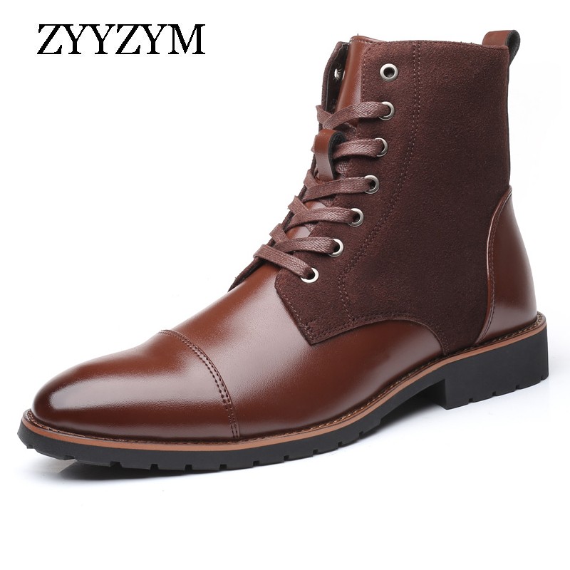 ZYYZYM Autumn Winter Men's Leather Shoes High Quality Cool Motorcycle Boots Size 38-48