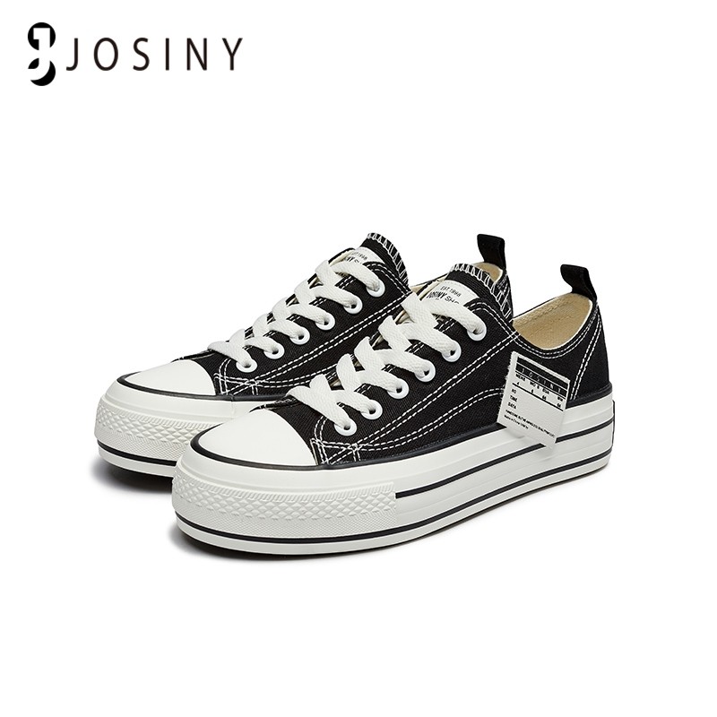 JOSINY 2022 Women's Canvas Thick Sole Flat Shoes Black Simple Style Casual Sneakers Female