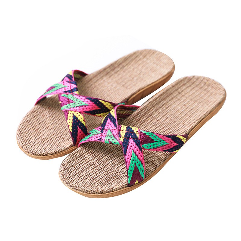 New Summer Linen Home Slippers Women 35-45 Plus Size Beach Flip Flops Non-slip Unisex Family Female Male Linen Slippers