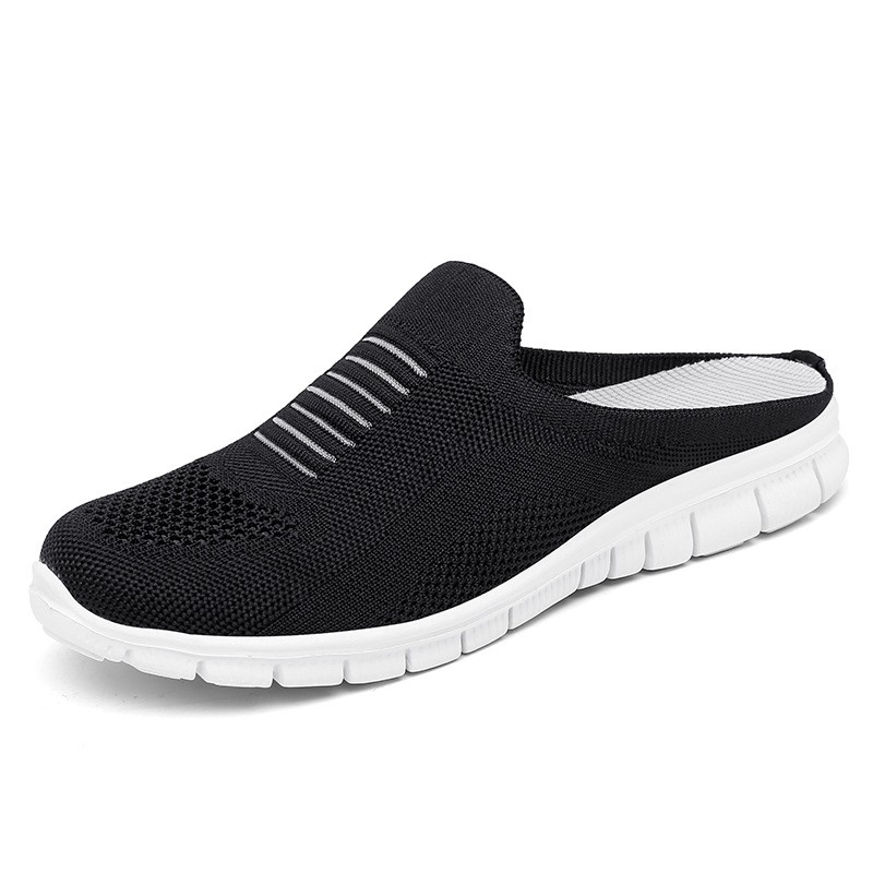 Women's lightweight flat round toe flat shoes, soft summer shoes, breathable mesh, black