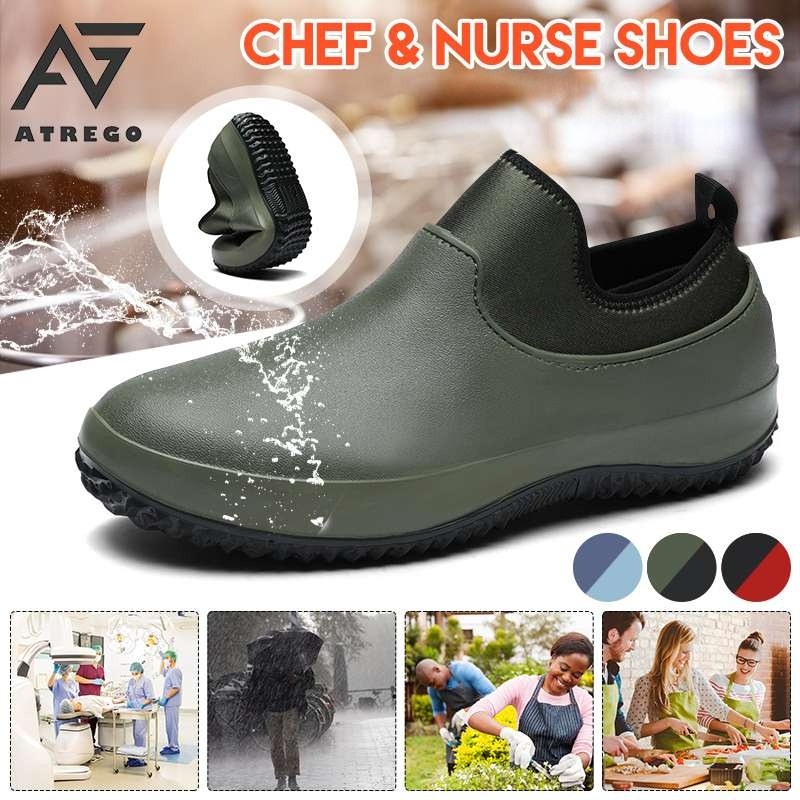 Men Slip-On Oil-Proof Kitchen Chef Shoes Multifunctional Restaurant Garden Waterproof Work Safety Medical Shoes