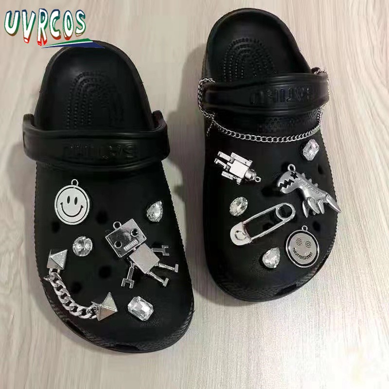 1 Set Handmade DIY Crocs Charms Bling JIBZ Buckle Rhinestone Accessories Metal Chain Clog Garden Shoe Decoration Girls 지지