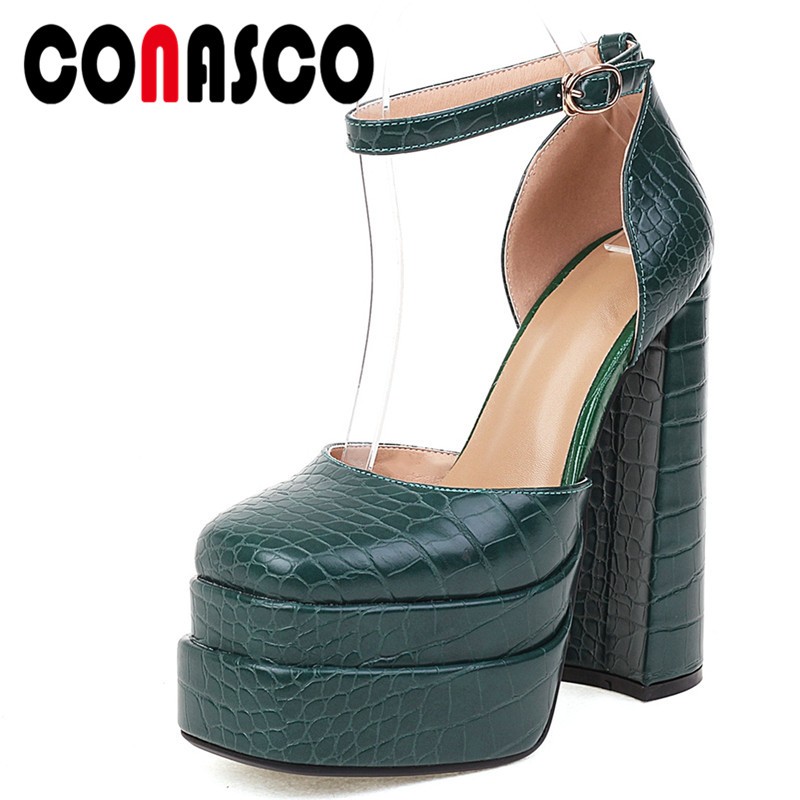 CONASCO Women Pumps High Platforms 2022 Spring Summer Fashion Sexy Ankle Strap Shoes Wedding Party Woman Thick High Heels Shoes