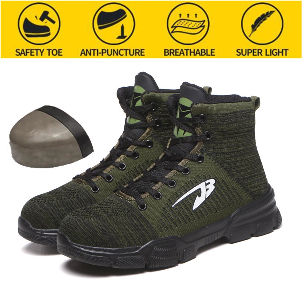 All Seasons Breathable Safety Shoes Steel Toe Cap Sneakers Large Size High Top Puncture-Proof Protective Work Shoes