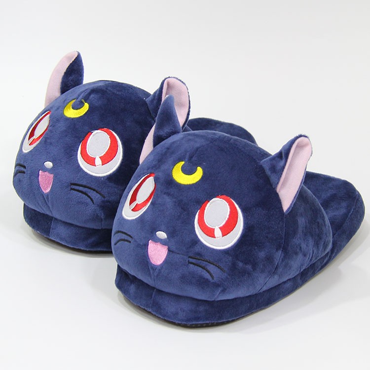 Anime Cartoon Animal Plush Slippers Luna Cat Kitty Soft Stuffed Warm Winter Indoor Shoes