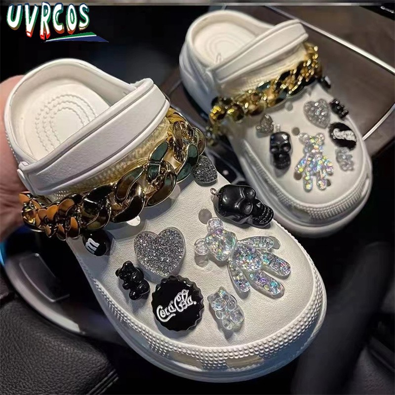 لطيف Crocs السحر الفاخرة مصمم حجر الراين بلينغ اللؤلؤ سلسلة ل Croc حذاء زهرة اكسسوارات هدية ل تسد فتاة