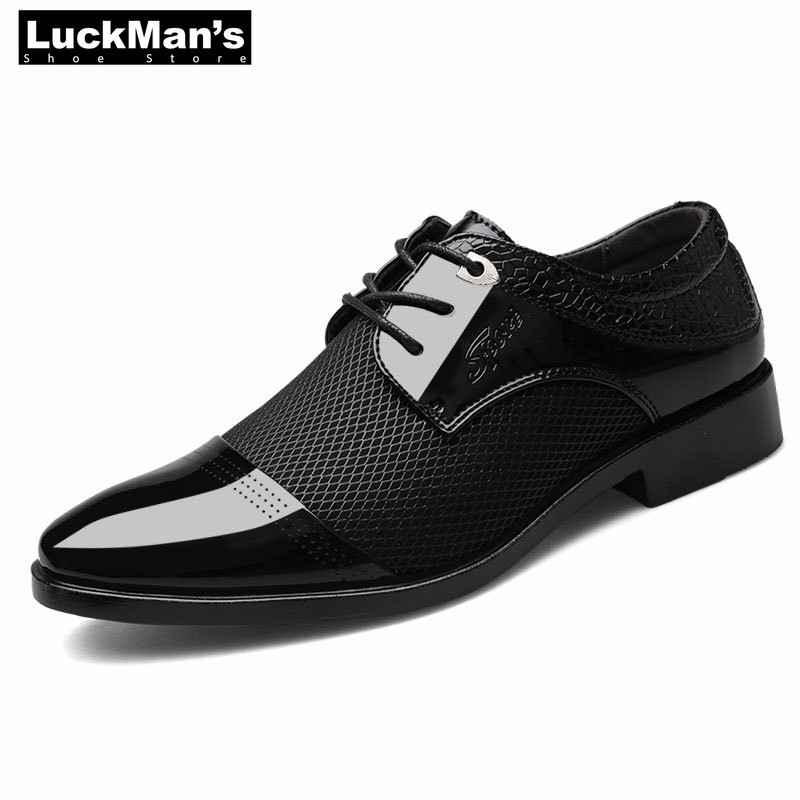 LuckMan Men Dress Shoes Fashion PU Leather Shoes Men Brands Wedding Oxford Shoes For Men Breathable Men Formal Shoes