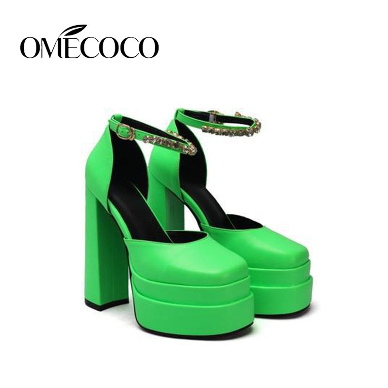 Women's shoes sandals 2022 new summer silk sexy thick high heels platform buckle crystal dress wedding shoes high quality