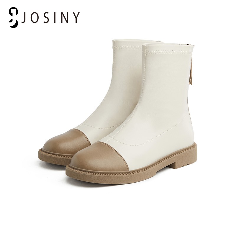 JOSINY 2022 جديد الشتاء أحذية للنساء بولي Leather الجلود سستة حذاء بوت بطول الكاحل مختلط اللون السيدات جولة تو أحذية أنيقة