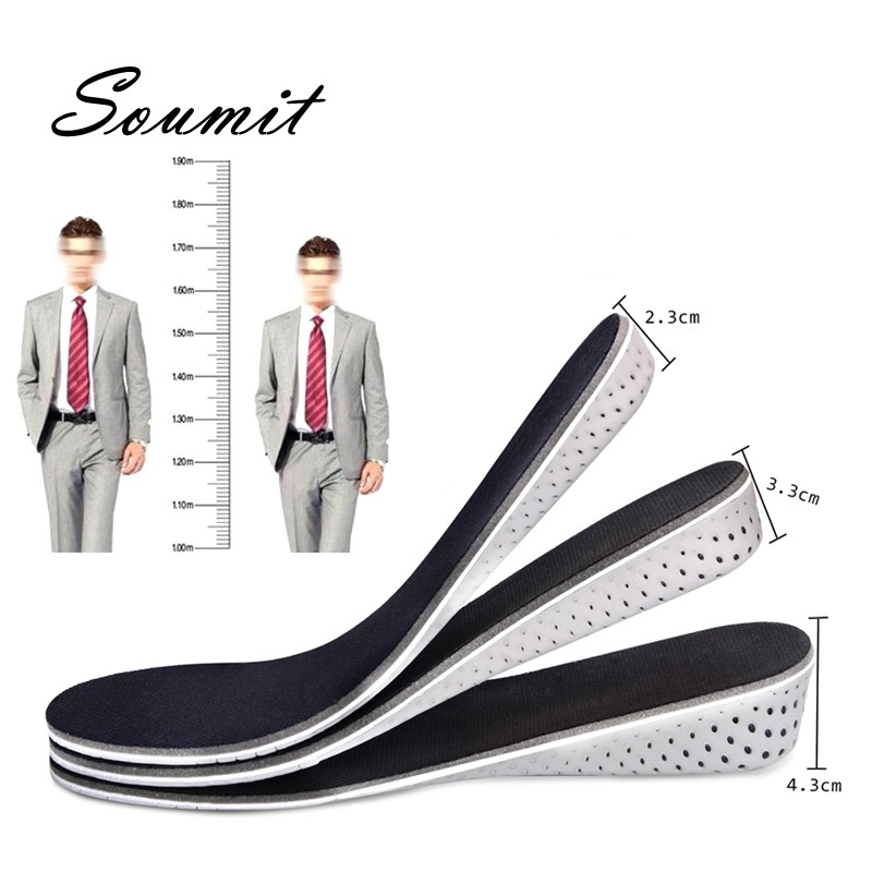 Soumit Memory Foam Height Increasing Insoles for Men Women Shoes Insert 2cm 3cm 4cm Heel Lift Elevator Cushion Insole Pads Soles