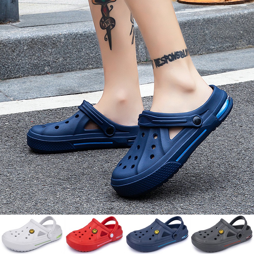 Airavata 2021 New Sandals Hole Shoes Couple Clogs Slippers Summer Men Women Beach Flat Hollow Out Smiling Face Buckle