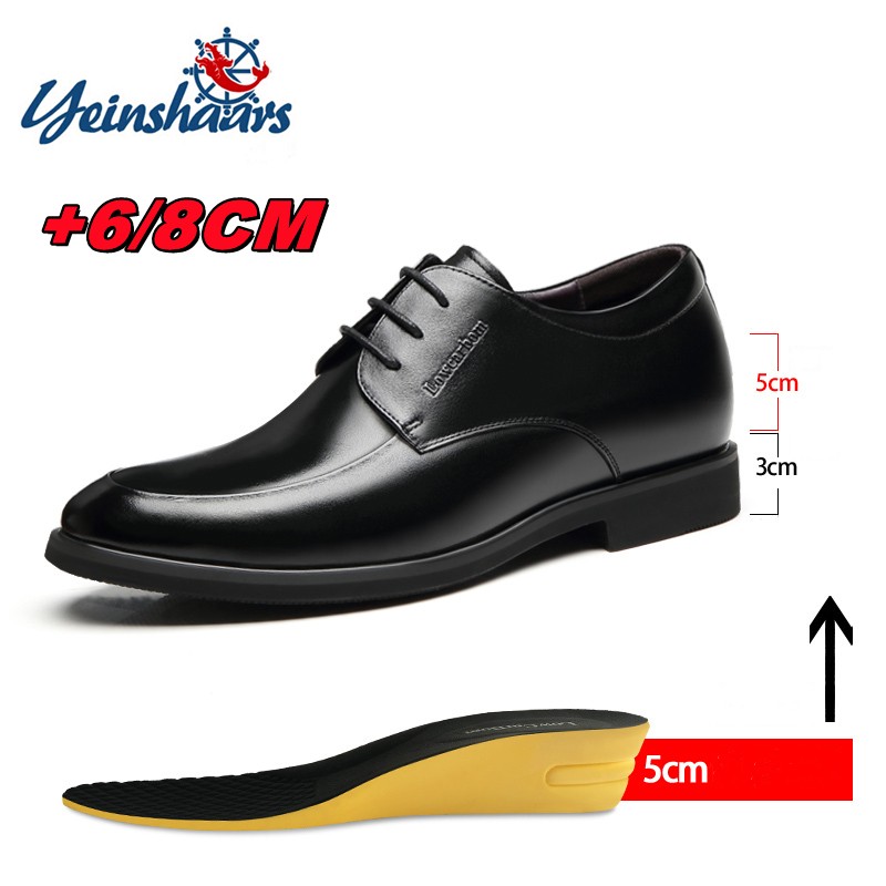 Men Leather Shoes Elevator Shoes Height Increasing Shoes Height Increasing Shoes Insole Height Increase 6/8cm Black Height