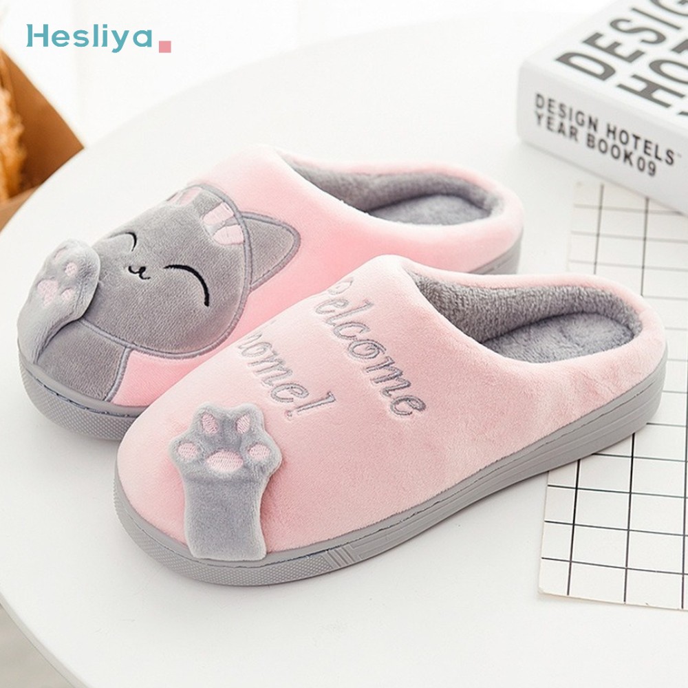 Winter Women Slippers Cartoon Lucky Cat Shoes Fluffy Plush Warm Non-slip Cotton Slippers Home Indoor Couple Fashion Shoes Female