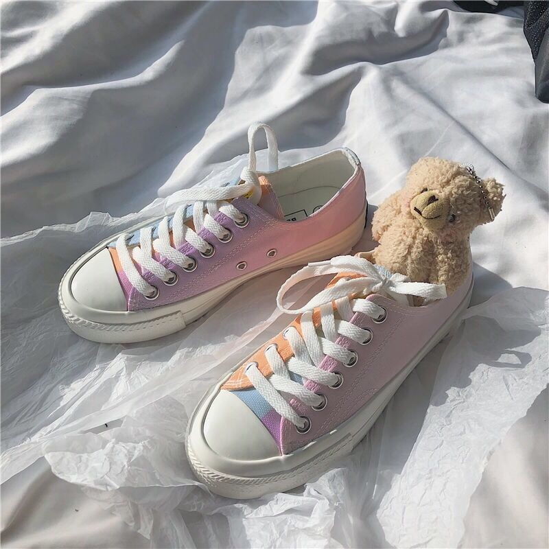 Women Color Changing Canvas Shoes Trendy Fashion Versatile Low-top Lace-up Boarding Shoes Cute Fairy Colorful Kawaii Sneakers