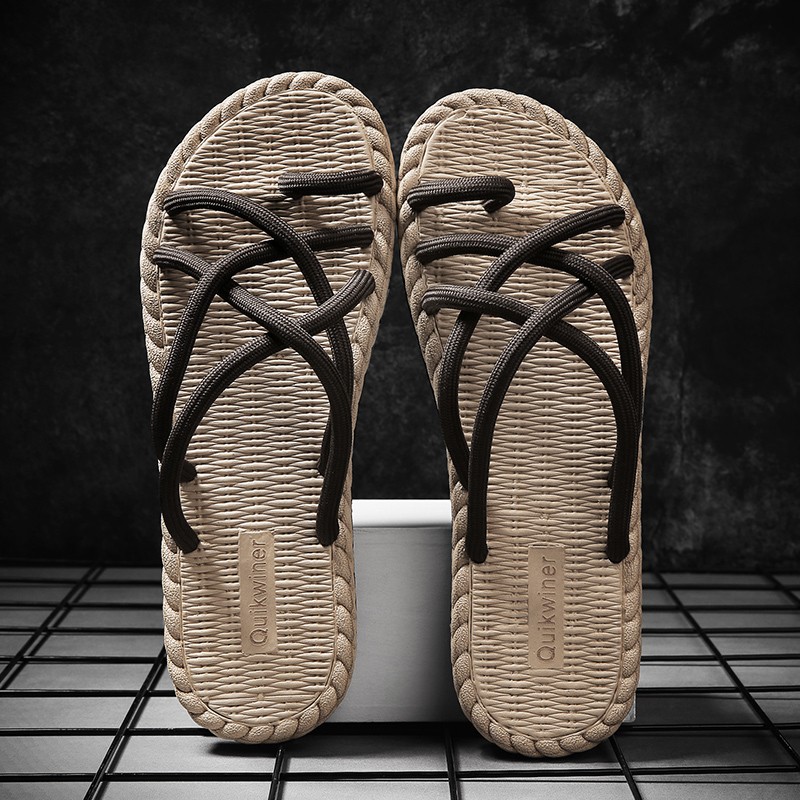 Men Summer Special Offer Slippers Personality Fashion Woven Cotton Rope Outdoor Casual Soft-soled Non-slip Sandal 39-44