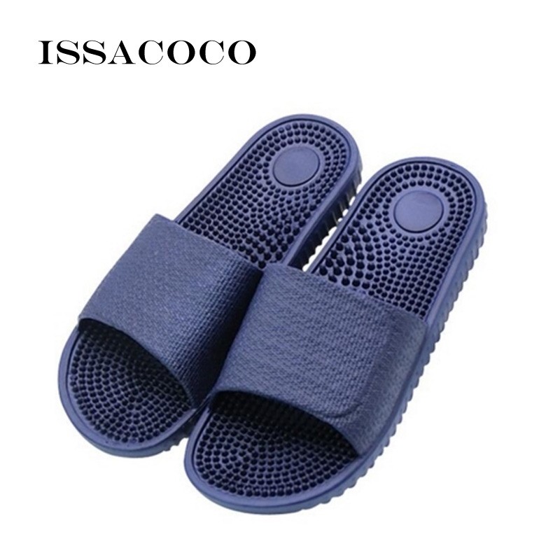 ISSACOCO الرجال شقة داخلي نِعال تدليك الرجال المنزل عدم الانزلاق نِعال تدليك Zapatos Hombre شاطئ الوجه يتخبط الرجال الشرائح