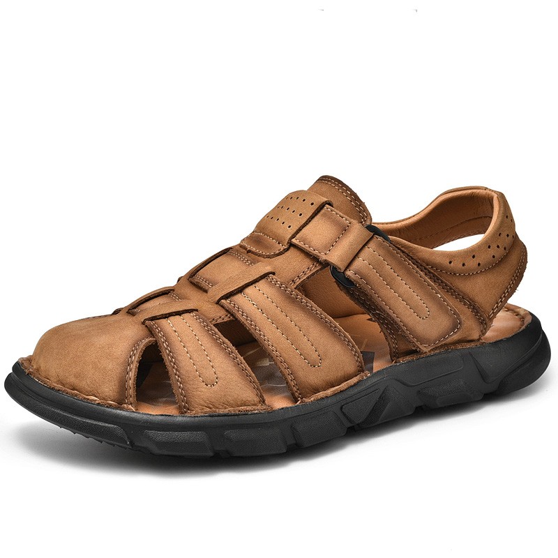 JUMPmore beach shoes summer cowhide men sandals size 38-48