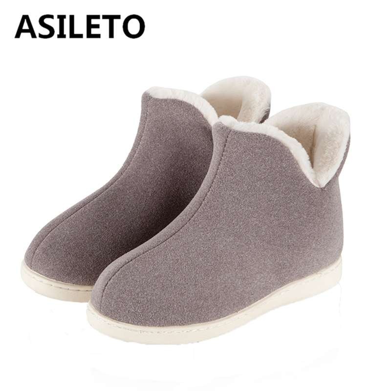 ASILETO Women Home Slippers Plush Indoor Shoes High Top Plus Size 45 Flat Shoes Woman Winter Shoes Indoor Slippers sapatos mujer