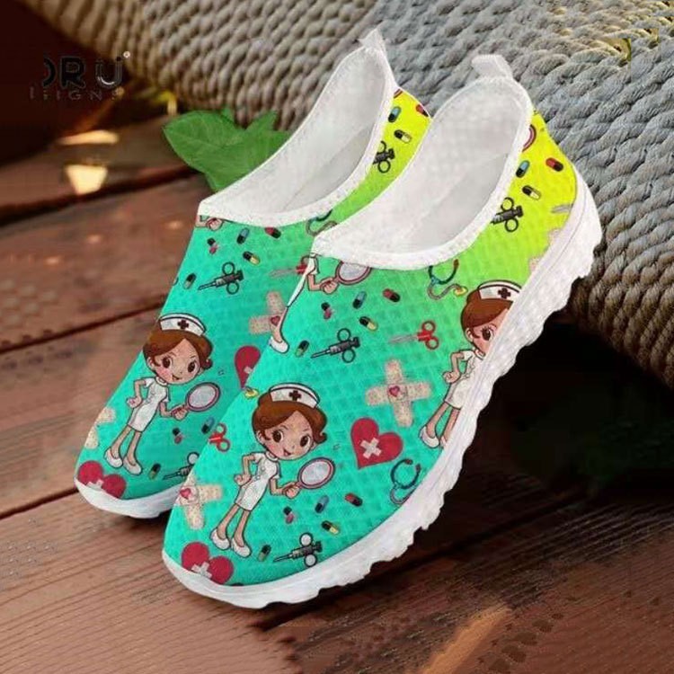 Women Comfortable Sneakers Casual Shoes Cartoon Nurse Print Women Sneakers Breathable Flat Shoes Zapatillas Mujer